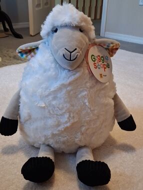 NWT Giggle Scape Plush White Lamb Stuffed Animal with Plaid Color Ears. Soft